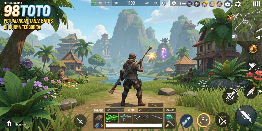 Tangkapan layar gameplay 98TOTO yang menampilkan dunia terbuka yang luas.