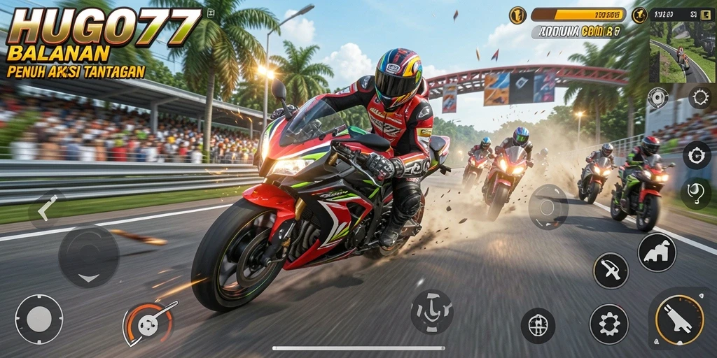 Gameplay HUGO77 yang mendebarkan dan menantang dalam balapan motor.