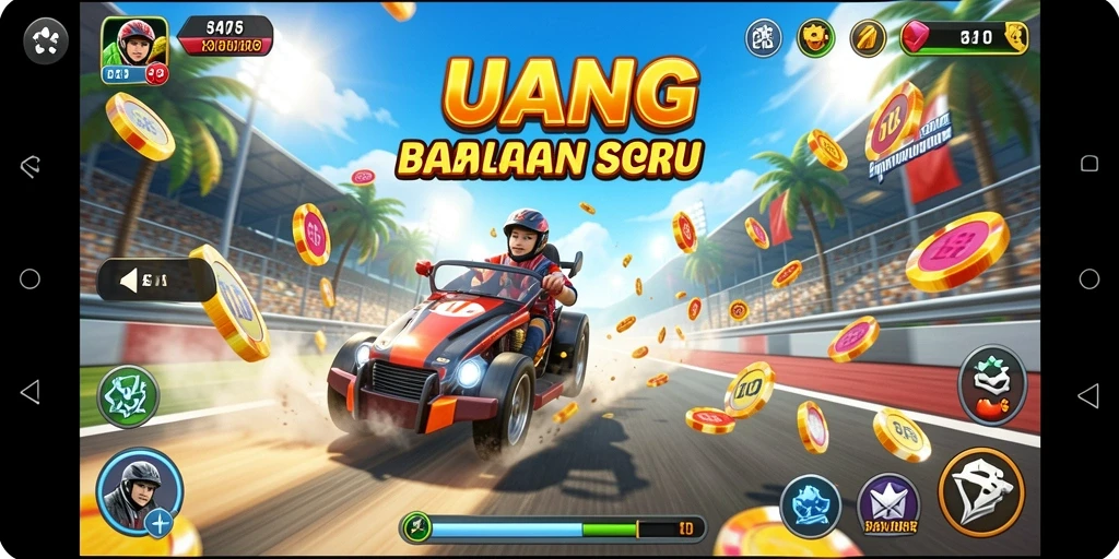 Tangkapan layar gameplay UANG dengan aksi balapan yang mendebarkan.